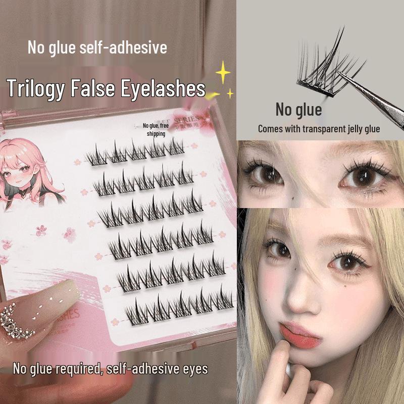 Lazy Person's Trilogy: Glue-Free False Eyelashes - Natural Clusters for Manga Look, High-Volume Beginner Lashes