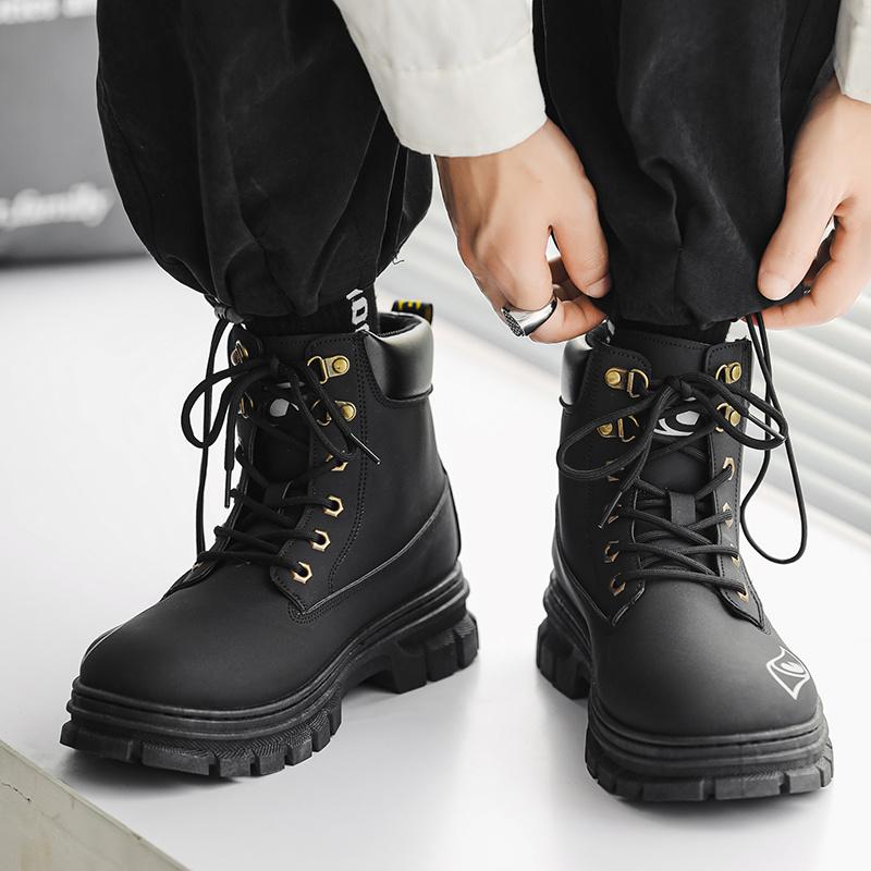 Black Graffiti Men's Motorcycle Boot High Top Platform Man Boots Trendy Streetwear Leather Ankle Boots for Men Botas De Cuero
