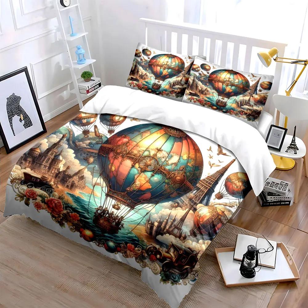 "Vintage Air Balloon Decor" Multiple Sizes Kid's and Adults' Bedroom Exquisite 3PC Bedding Set Gift