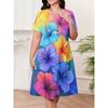 Ladies 3D Floral Print Vintage Casual Dress Colorful Summer Round Neck Short Sleeve A-Line Dress Retro Style