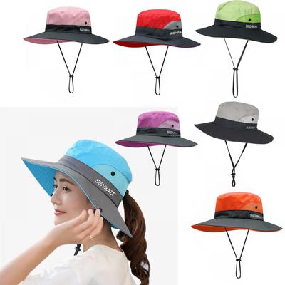 Women's Ponytail Sun Hat Outdoor Quick-dry UPF 50+ Bucket Beach Cap UV  Foldable Mesh Wide Fishing Hat, Adjustable