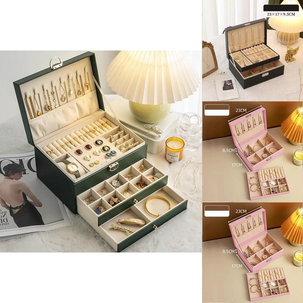 Classic Leather Jewelry Box With Multiple Layers For Elegant Storage Of Earrings Rings And Necklaces