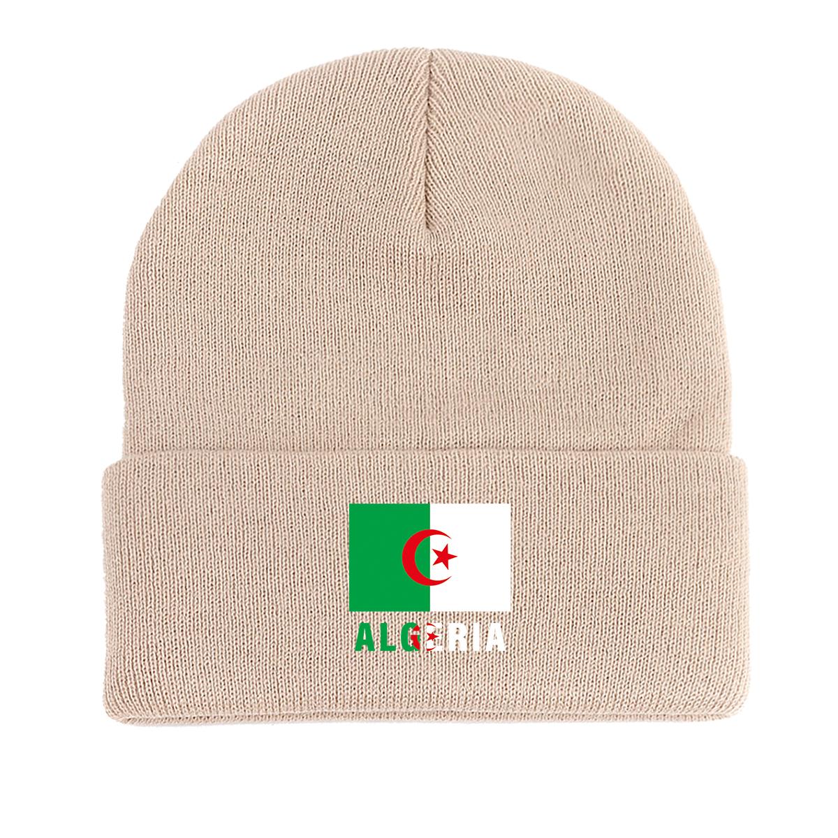 

Флаг Алжира Теплая Вязаная Шапка Бини, Шапки-Чулки Эластичные Универсальные Хип-Хоп Шапка с Помпоном Вязаная Шапка Бини as the picture бежевый