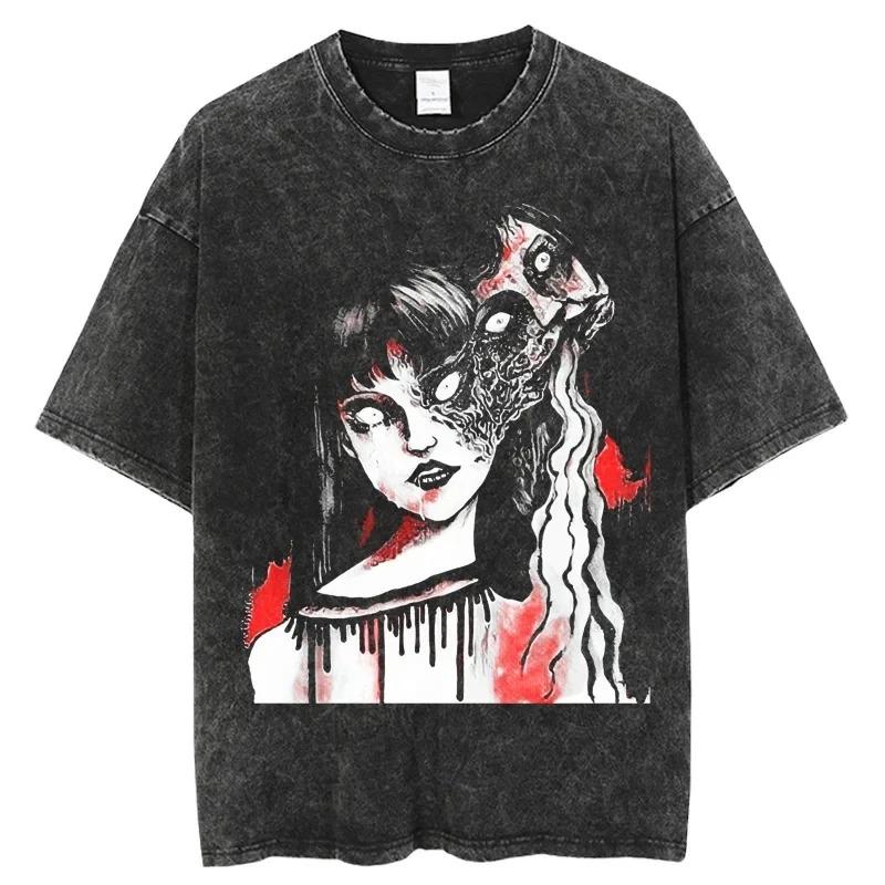 Streetwear Oversize Acid T Shirt For Men Women Thriller Comic Graphics T-Shirt Summer Washed Old FuJiang Anime Top Tees