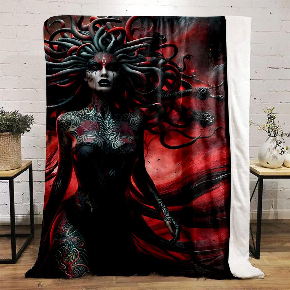 Flowing dark patterns, serpentine shapes, red and black ethereal background. for all seasons blanket lunch break throw gift
