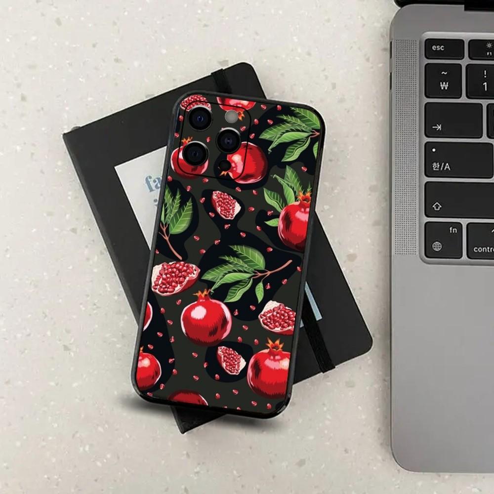 Food Fruit Red Pomegranate Phone Case For Apple iPhone 15,14,13,12,11,Pro,X,XS,Max,XR,Plus,Mini Soft Black Cover