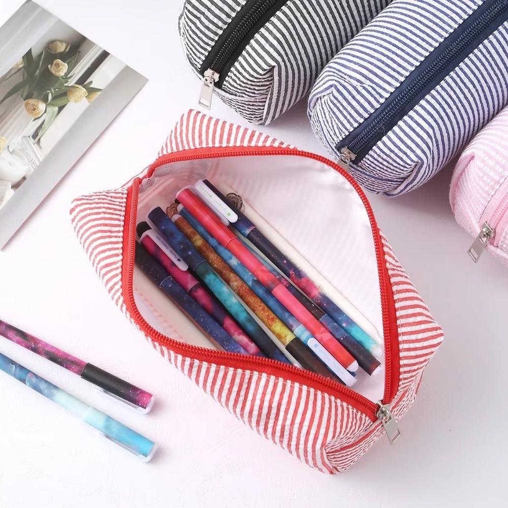Stripe Pattern Pen Pouch Large Capacity Makeup Pouch New Pen Bag School Supplies