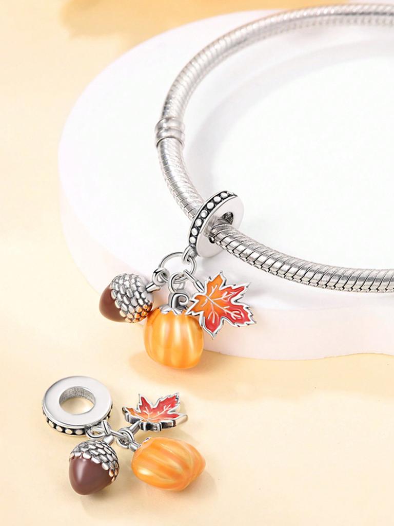 Charms Plata Autumn Pumpkin Ginkgo Mushrooms Beads Copper Plated Fit Copperoriginal Bracelet For Jewelry Making Diy Charm