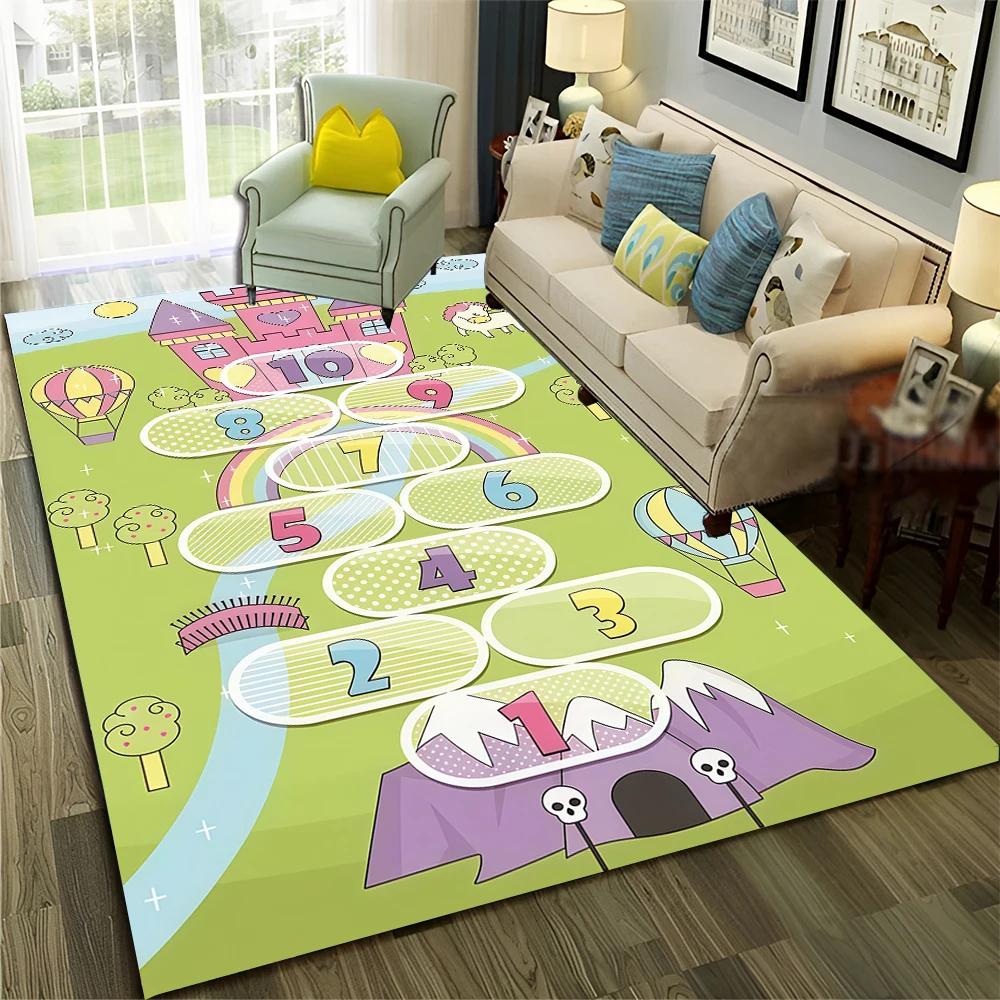 27 Stil Hüpfspiel Kinder Digitale Spiele Junge Mädchen Cartoon Teppich Teppich für Zuhause Wohnzimmer Sofa Fußmatte Dekoration,Rutschfeste Bodenmatte