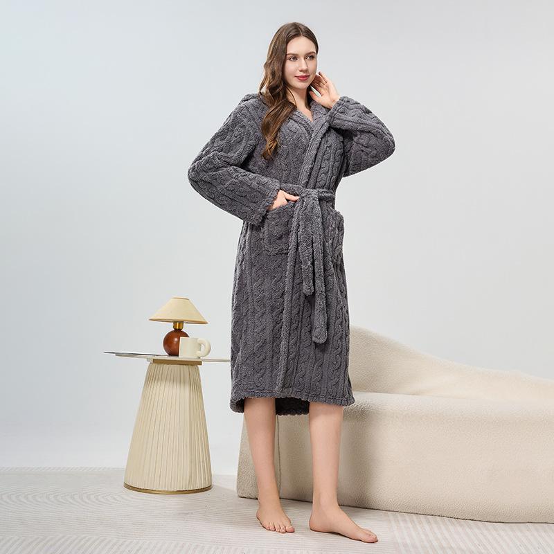 Men's Winter Hooded Robe Plush Long Bath Robes with Hood Cozy Warm Bathrobe Fuzzy Spa Robe With Pockets House Coat Fluffy Fleece Robes for Men