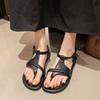 Mode Flache Schuhe mit weicher Sohle 2025 Sommer Neu Runde Zehenpartie Clipzehe Dünne Metallschnalle Einreihig Rutschfest Verschleißfest Sandalen