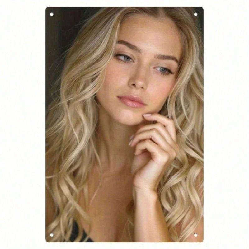 

Retro Blonde Woman Fluffy Hair Metal Wall Poster for Living Room