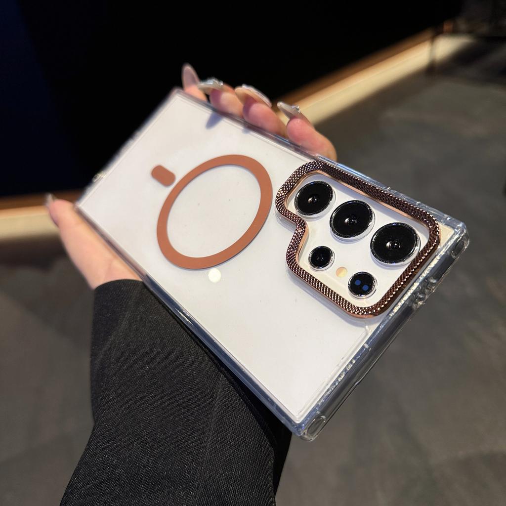 Luxury Transparent Shockproof For Magsafe Case for Samsung Galaxy S25 Edge S24 Plus S23 FE S22 Ultra Magnetic Armor Back Cover