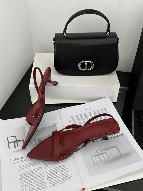 Fashion Retro Woman Shoes Female Sandal 2025 Summer High Heels Original Girls Outside Comfort High-heeled Low Stiletto New Fur Slipper S