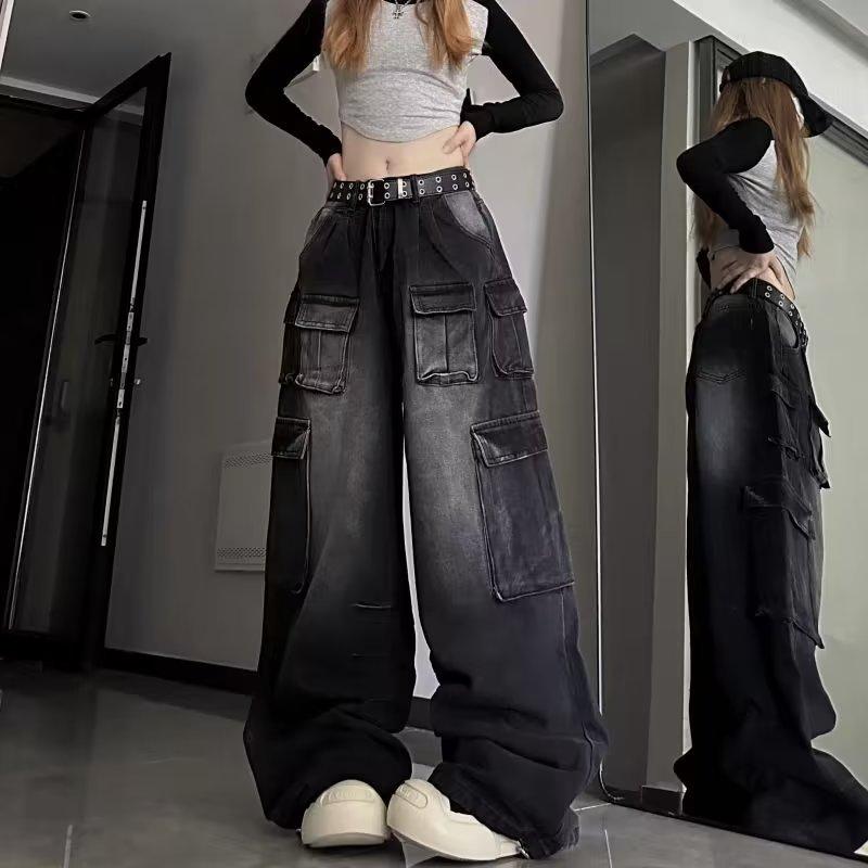 JYL Couples Jeans American Wasteland Style Vintage Straight Loose Casual Versatile Denim