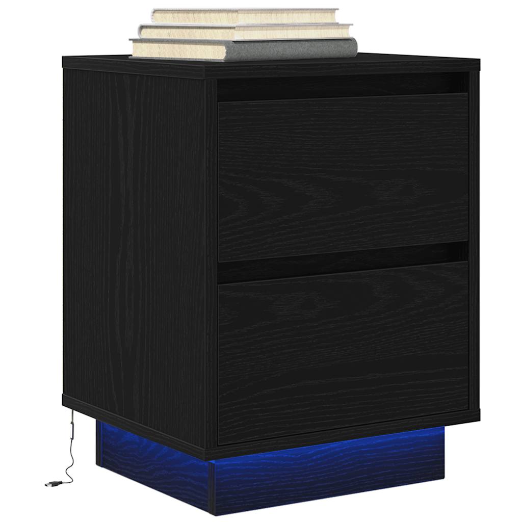 Nightstand with LED Lights Black 38 X 34 X 50 Cm