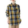 Long Sleeve Lapel Button Down Chest Pocket Shirt Women Art Retro Loose Double-layer Cotton Yarn Plaid Shirts Top for Women