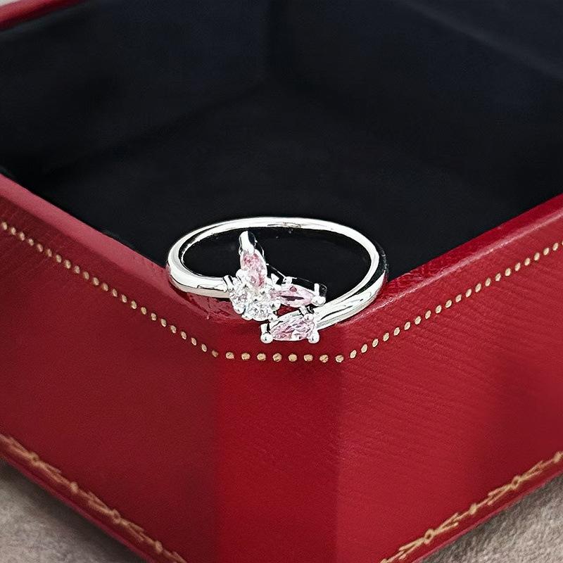 Full Diamond Zircon Bow Open Ring, Women'S Light Luxury Niche Design, High-End Sense, Exquisite Temperament, Shining Index Finger Ring