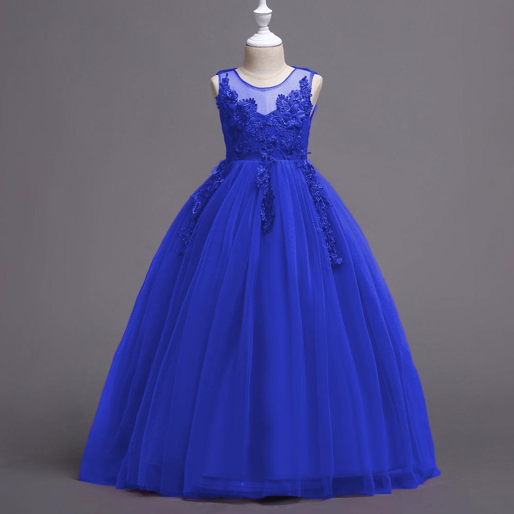 

Детское кружевное платье-принцесса из сетки для торжественных случаев - Пышное платье для выступлений для девочки-цветочницы 130 cm синий