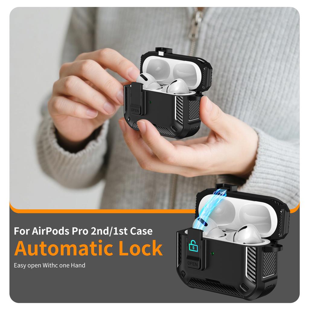 For AirPods Pro 2 Case Compatible with MagSafe TPU PC Earbuds Cover with Carabiner/Stand