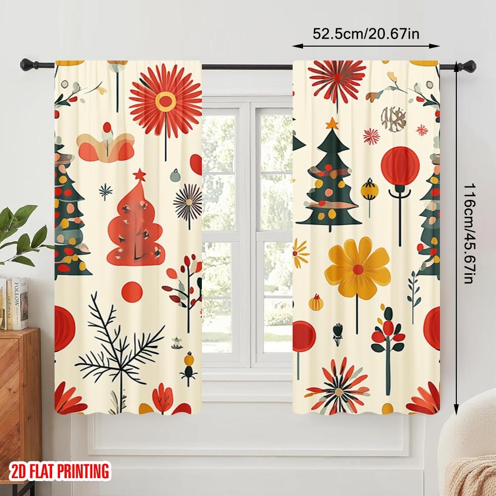 2pcs,2D Plane Printing Print Curtains Christmas Tree Bauble Floral (2) Polyester Woven (without Rod) All Seasons for Living