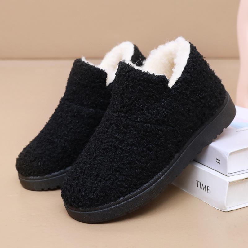 

Зимние бархатные теплые сноубутсы пушистые ботинки ленивые плоские хлопковые туфли универсальная модная повседневная обувь 41