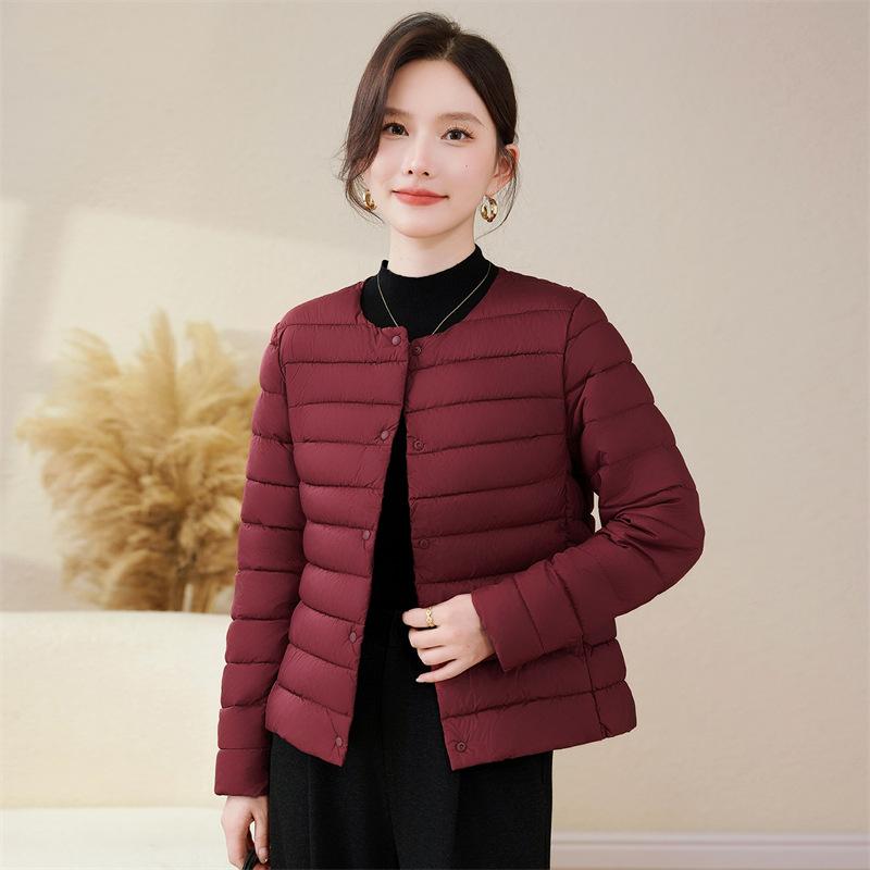 Down cotton liner women's winter short wear light and slim collarless jacket with fashionable warm small cotton-padded jacket