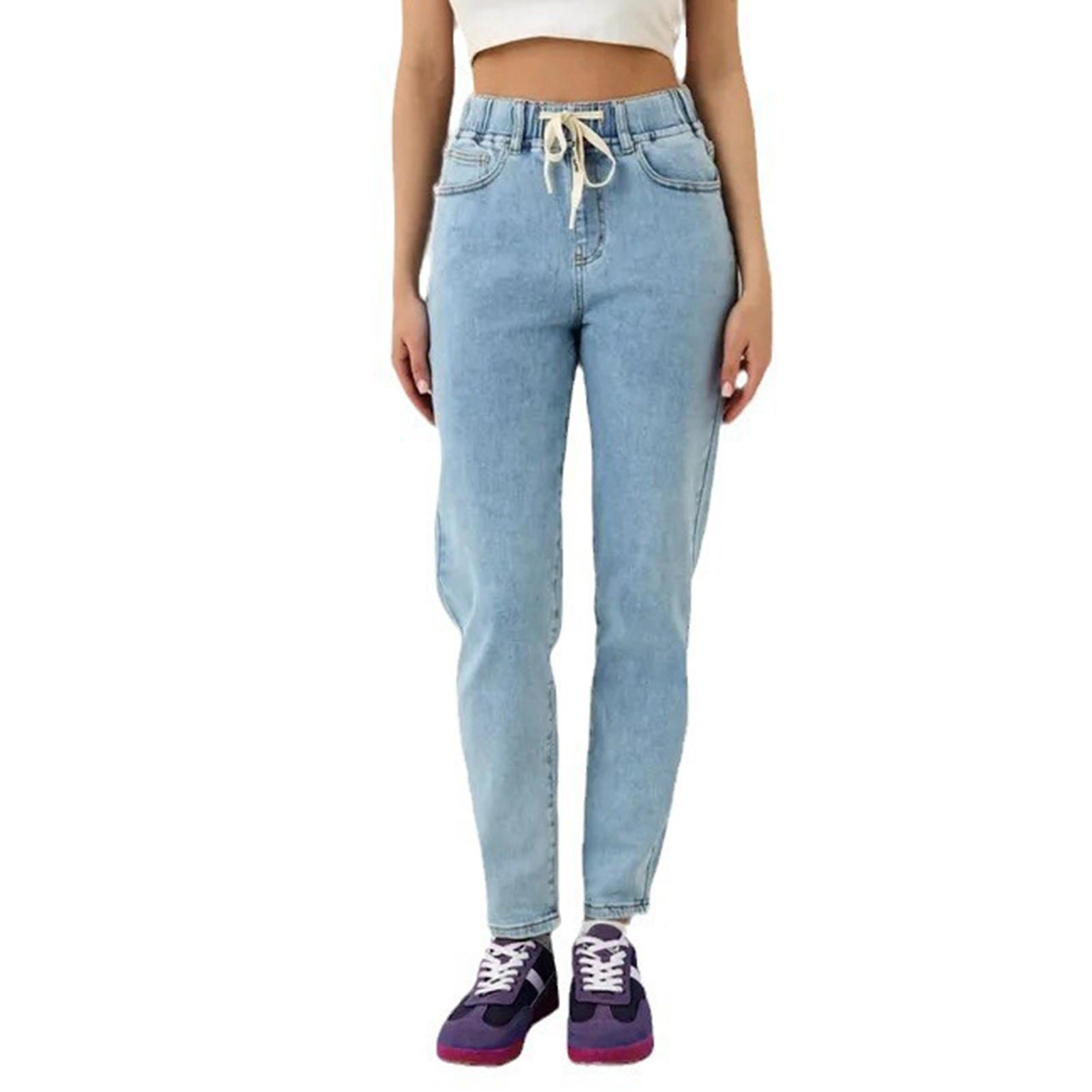 

Женские брюки Модные Свободные Повседневные Однотонные Джинсы XL светло-синий