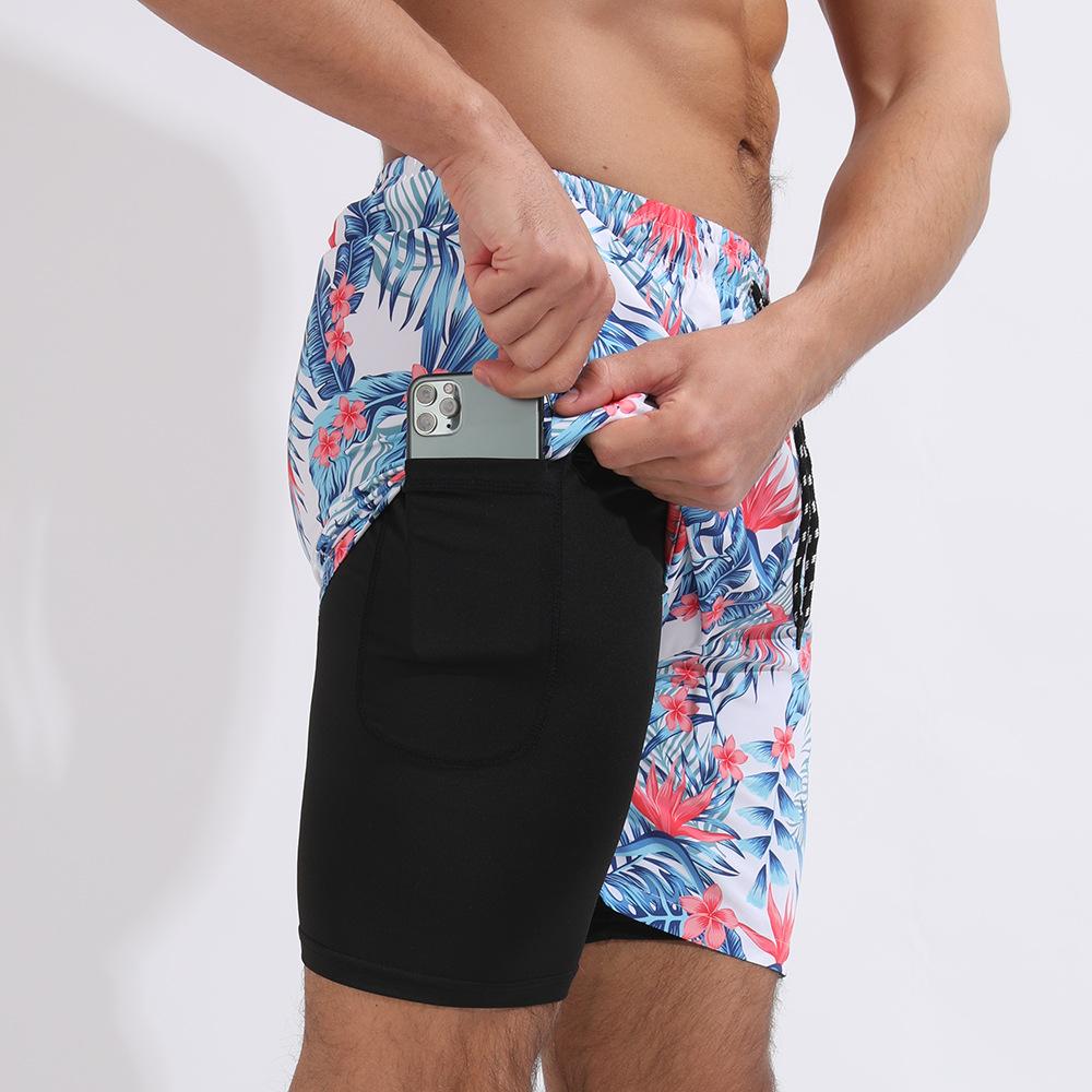 Men's Summer Sports and Leisure Printed Double-layer Anti Glare Beach Shorts