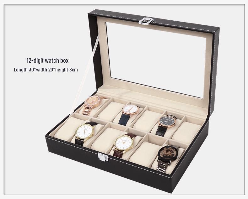 Leren Displaykast voor Horloges en Sieraden met Meerdere Sleuven en Dakraam