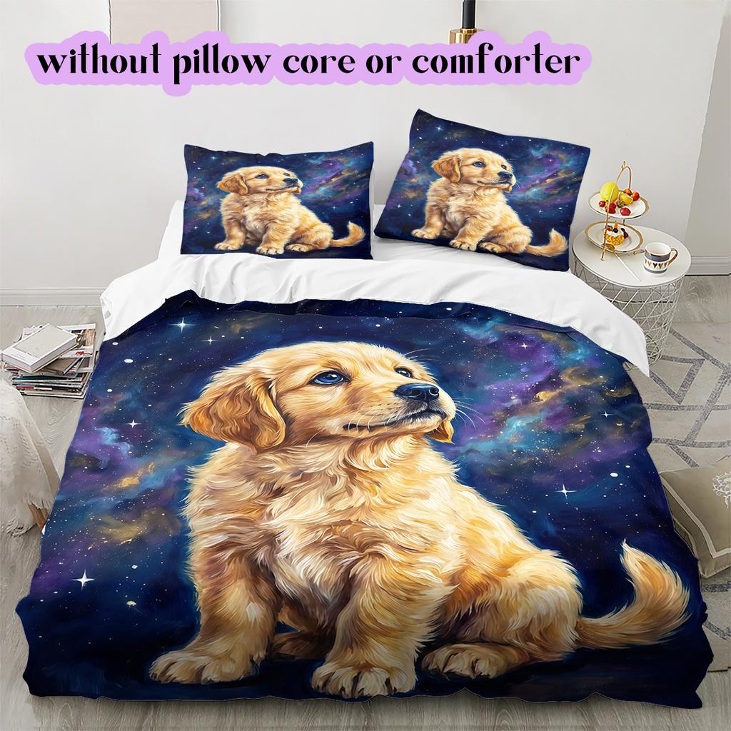 Starry Sky Animals Pattern Bedding Quilt Set Quilt Cover Pillowcase Home Decoration Birthday Gift (1 * Duvet Cover + 2 * Pillowcase, Without Core)