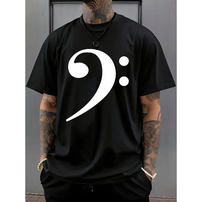 

Bass Clef Pattern Print Men S Casual T-Shirt, Summer Men S Round Neck Short-Sleeved T-Shirt Men S Fashion Versatile Trendy Print Short-Sleeves 4XL чорний