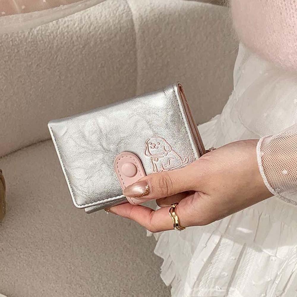 Portable Candy Color Puppy Wallet Small Pouch PVC Short Leather Purse Multiple Card Anti-splash Water Three Fold Card Bag Girls