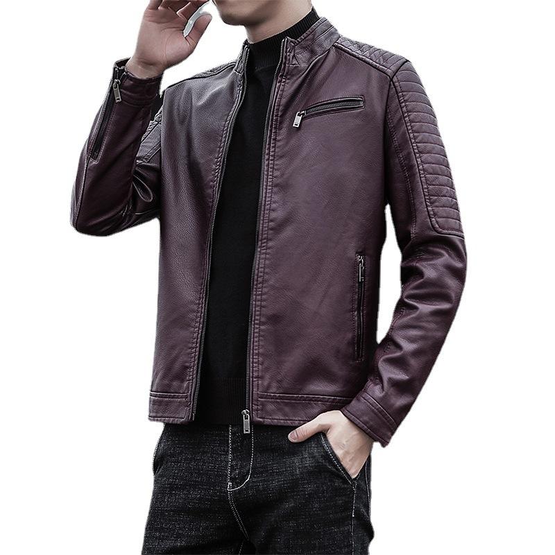 Autumn and Winter Men's Casual Jacket Men's Pu Leather Jacket Korean Style Slim Jacket Men's Leather Jacket Trendy