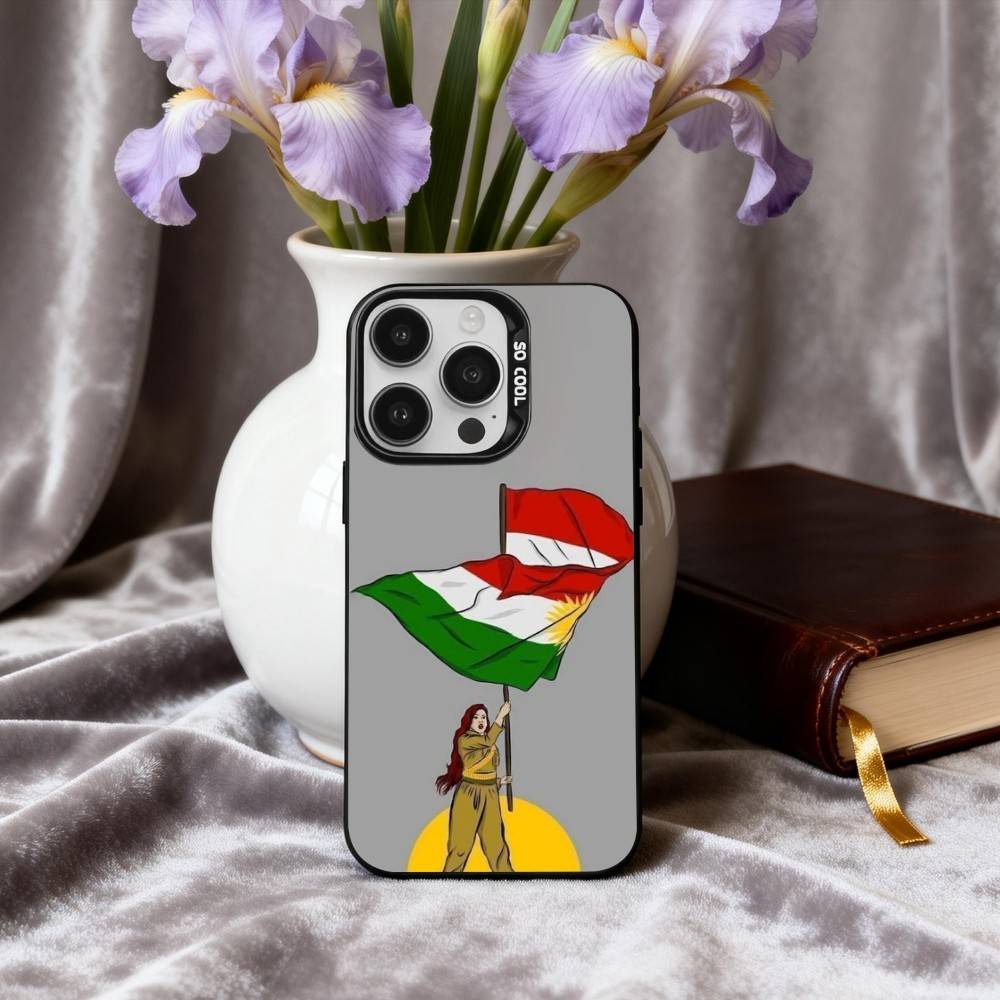 K-Kurdistan-N F-Bandiera-G Custodia per Telefono Per iPhone17,16,15,14,13,12,11 Plus,Pro Max Custodia Nera Caramellata Argentata