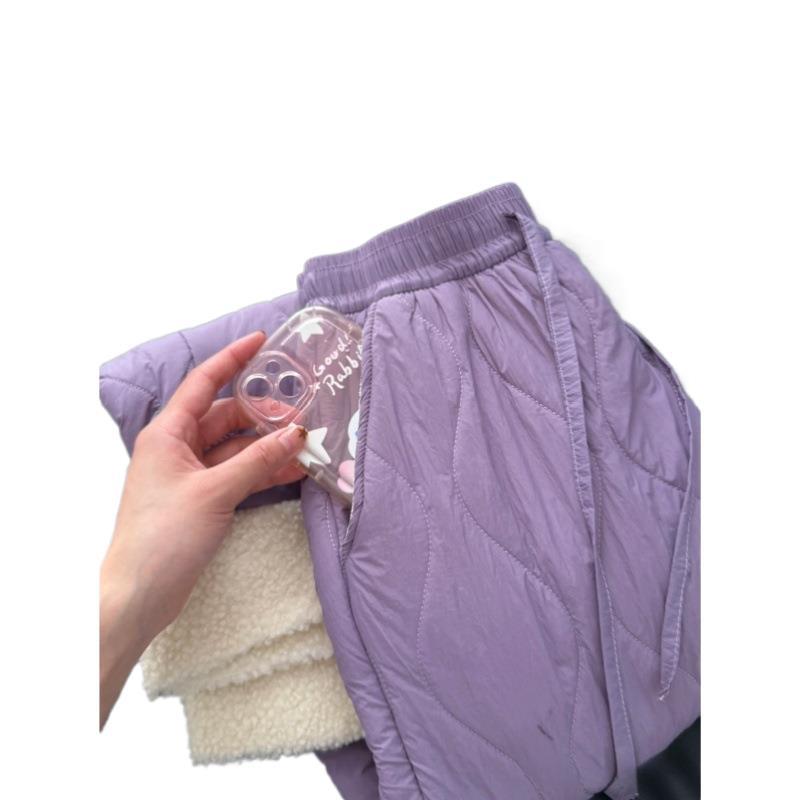 Purple Northeast down cotton pants women's autumn and winter down thickened windproof, cold and warm casual lamb wool wide-leg pants