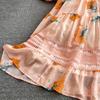 Herbst Vintage Frauen Floral Bedruckte Patchwork Lange Kleid Elegante V-ausschnitt Puff Ärmel Aushöhlen Saum Urlaub Strand Vestidos Neue