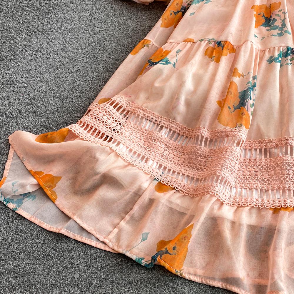 Осеннее винтажное женское длинное платье в стиле пэчворк с цветочным принтом — фото 14