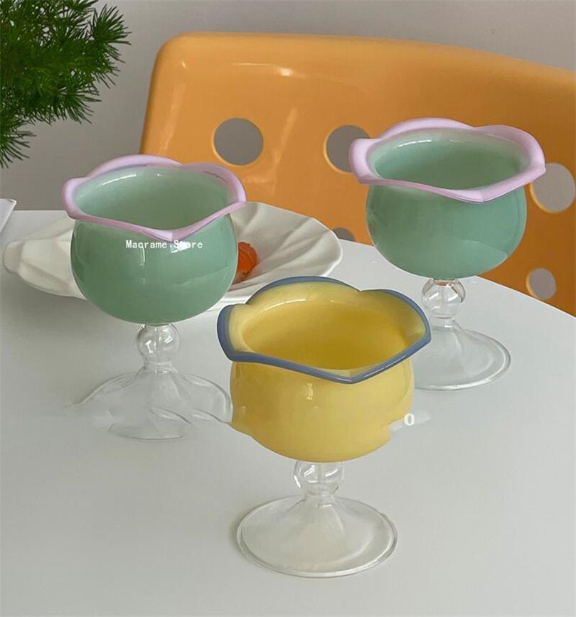 Colorful Creative Rose Tall Dessert Cup, Fresh and Cute, High Borosilicate Glass Candy Colored Ice Cream Bowl