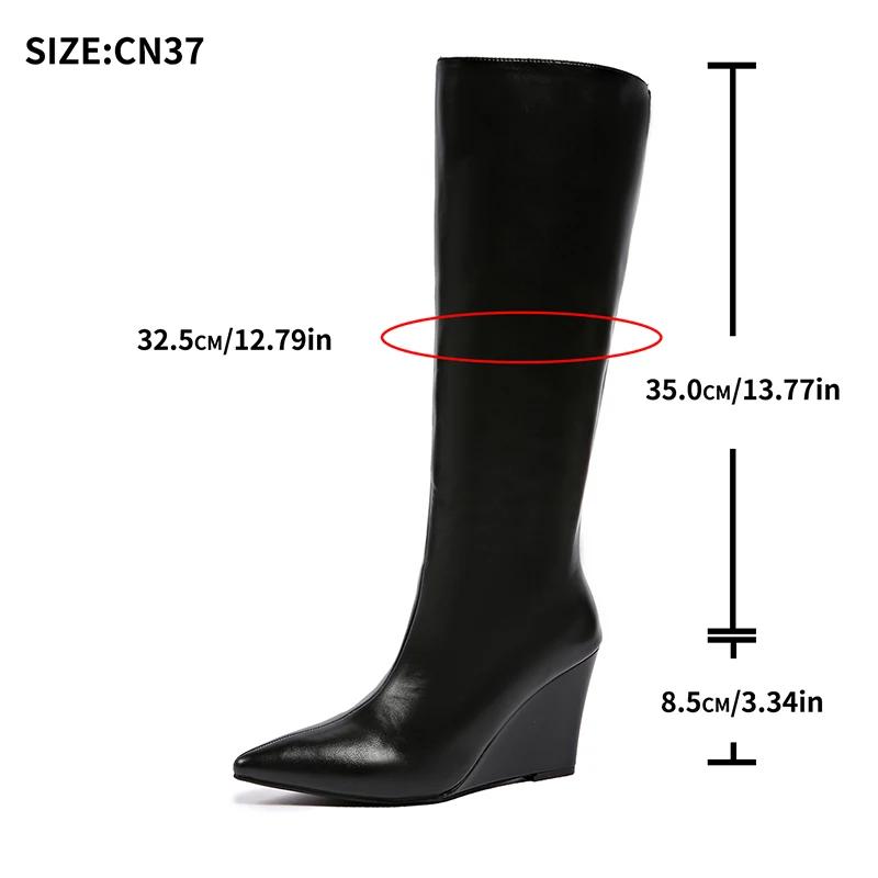 Fashion Fashion Wedge High Heels Long Boots Women Plus Size Pu Leather Knee High Botas Mujer Sexy Punk Black Pointed Toe Boots Woman