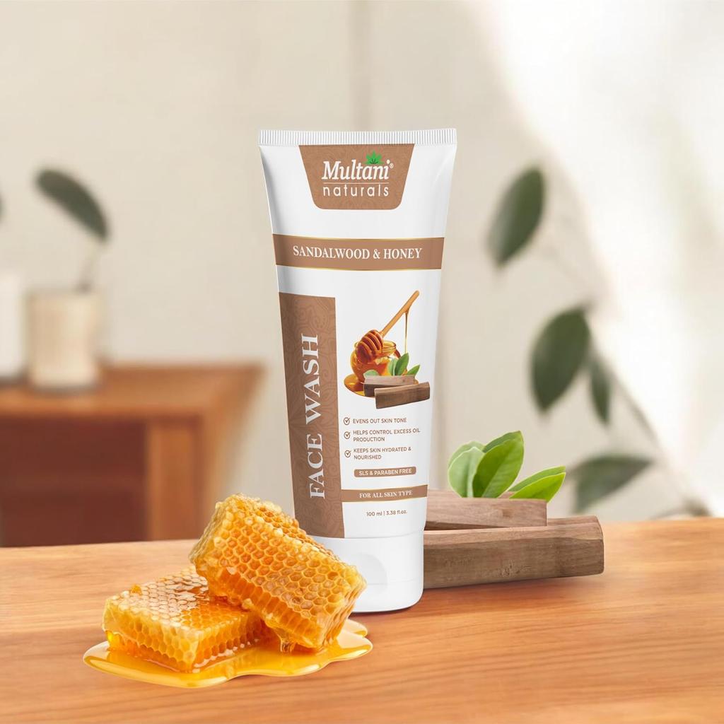 Multani Naturals Sandalwood Honey Face Wash 100 ml Unisex Herbal Cleanser Oil Control Radiant Glow Daily Use Skin Care