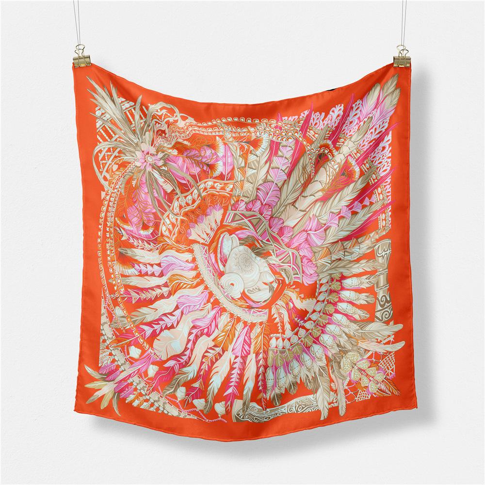 

53cm Gorgeous Feather Print Square Scarf Women 2024 Design Brand Silk Scarf Bandana Luxury Headband Fashion Hijab Neckerchief