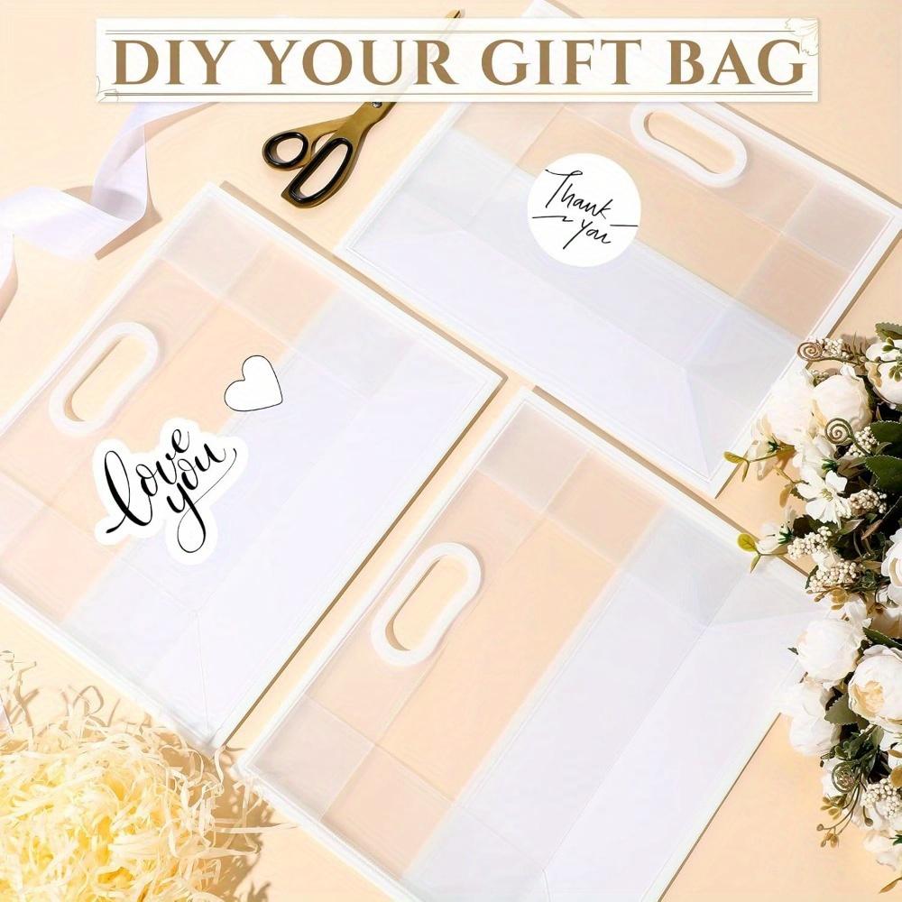 5pcs Clear Plastic Gift Bags with Die Cut Handles Graduation Reusable Flower Gift Bag with Ribbon for Wedding Bridal Shower Birthday Party Business
