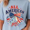 All American Girl Comfort Colors Shirt, Patriotic Coquette Bow Tee, 4th of July Shirt, Vintage USA Flag Shirt, Summer Gift for Her