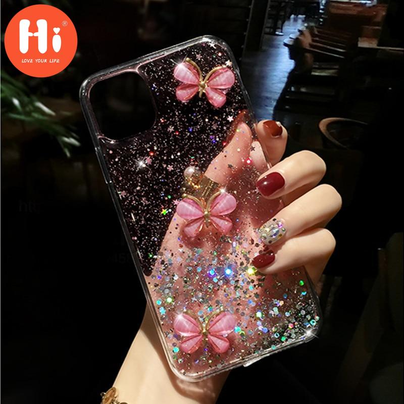 

Мягкий силиконовый чехол с блестящим жемчугом и бабочкой для iPhone 12 11 Pro Max XR X XS 6s 7 8 Plus, чехол для Samsung Galaxy S8 S9 S10 S20 A32 A52 A50 A72