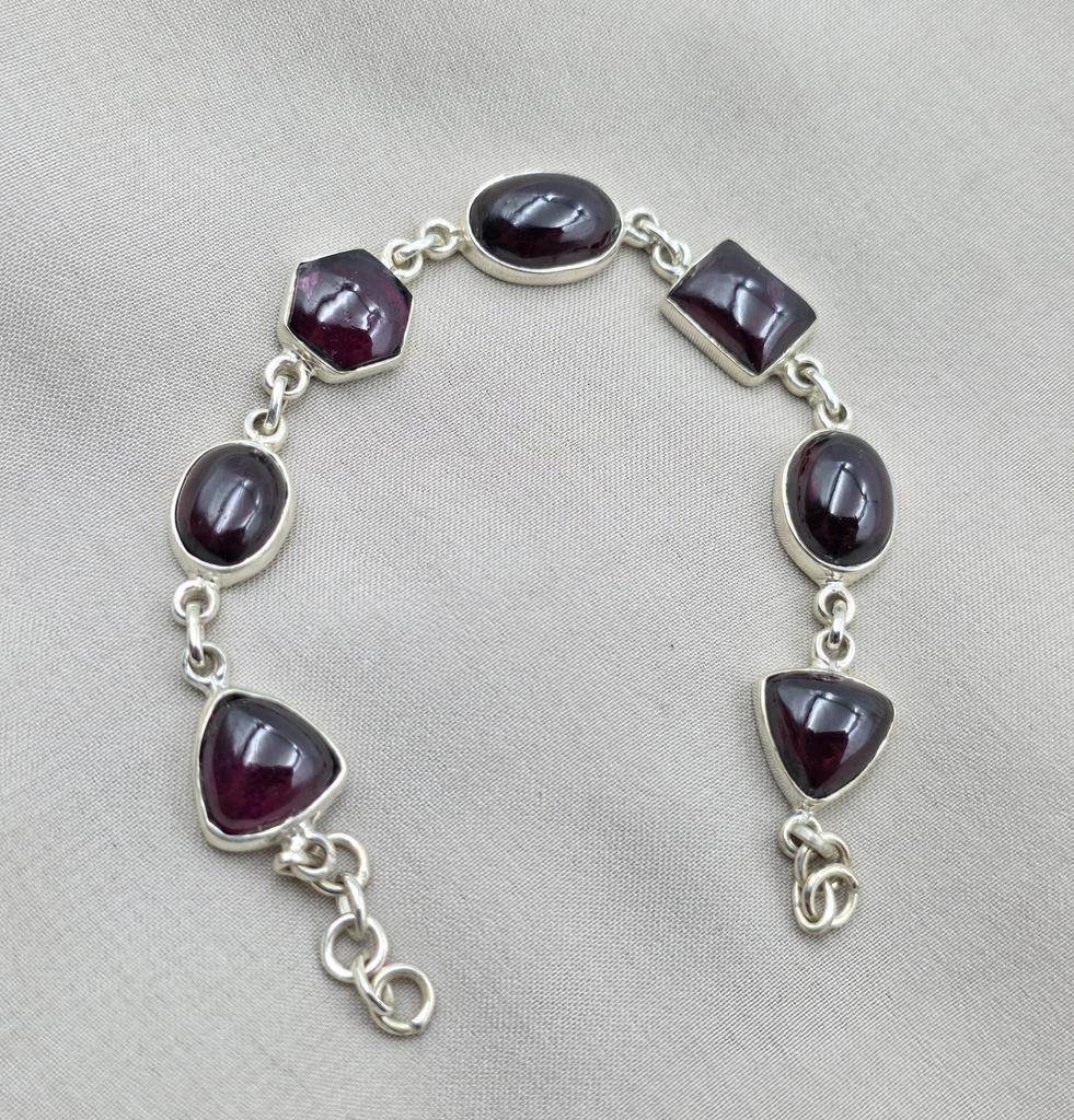 925 Sterling Silver Garnet Link Bracelet Natural Gemstone Handmade Artisan Jewelry Gift for Her
