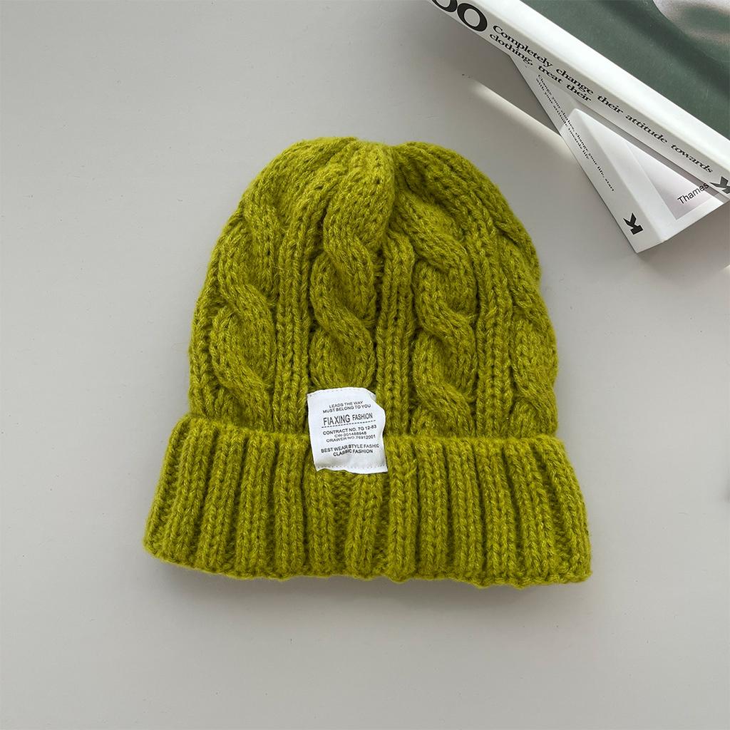 Knitted hat, candy color, white label twist wool hat, autumn and winter warm bag head hat, women's trendy cold hat, men's
