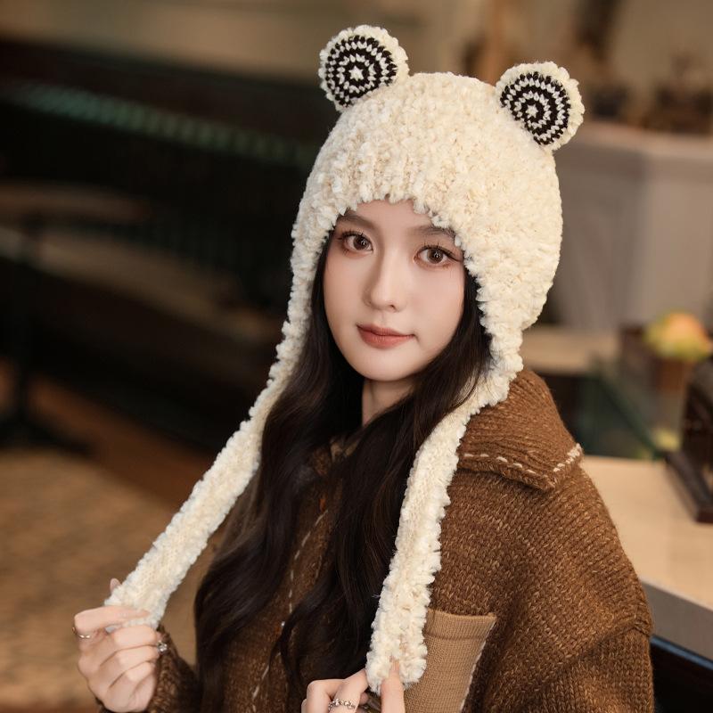 Rolled Ear Frog Plush Hat Korean Sweet and Cute Cartoon Pullover Hat Autumn and Winter Outdoor Cold Warm Hat