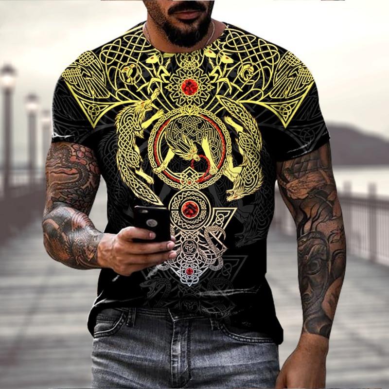 New Fashion Men Viking Tattoo Art T Shirt 3D Print T-shirts Short Sleeve Casual Tops