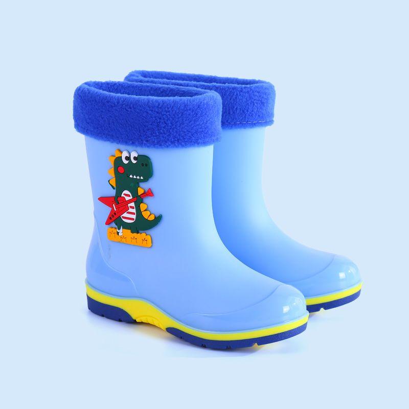 Cartoon Waterproof Kids Rain Boots Warm Cotton Lined Non-Slip Rubber Shoes for Boys Girls Comfortable Toddler Water Shoes